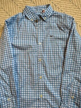 Boys Vineyard Vines Light Blue and White Gingham Button-Down Shirt NWT